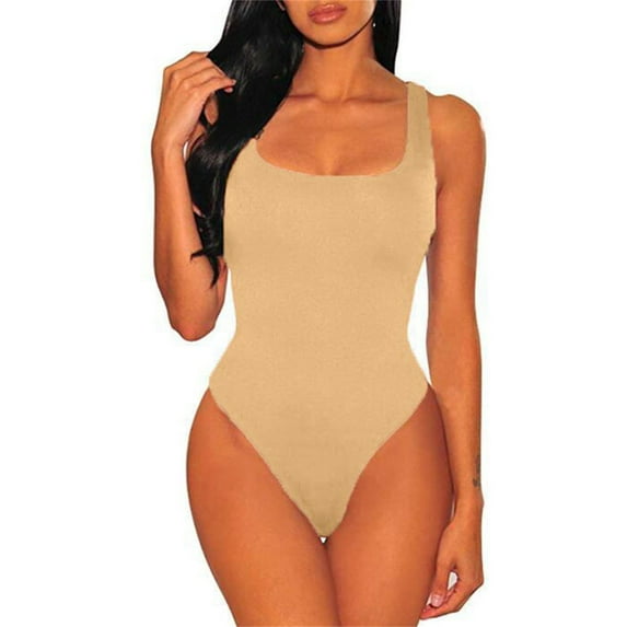 Bodysuit For Women Casual Tummy Control Polyester Underwear Crew Neck Long Sleeve Leggings Slim Top Jumpsuits For Women Casual Summer Khaki XL