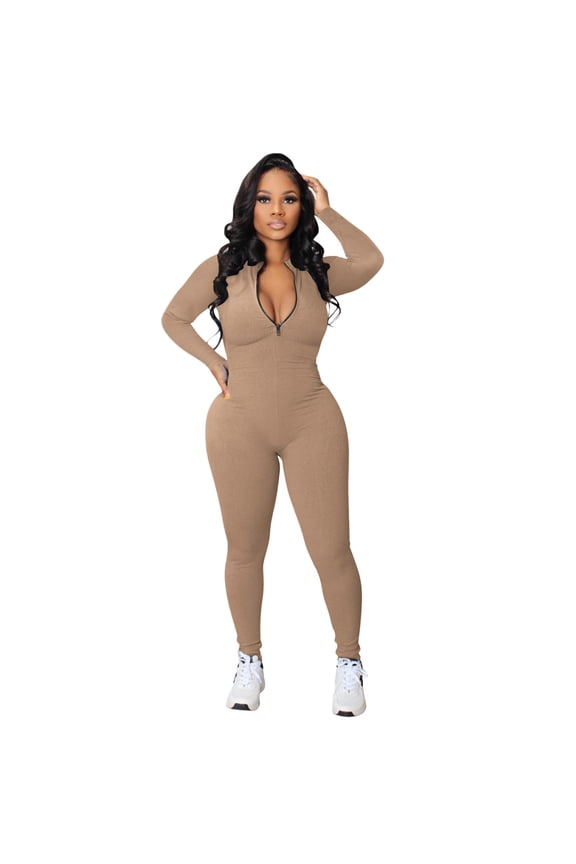 Bodysuit For Women Casual Zipper V Neck Long Sleeve Rompers Catsuit Sport Jumpsuits For Women Casual Summer B XXL
