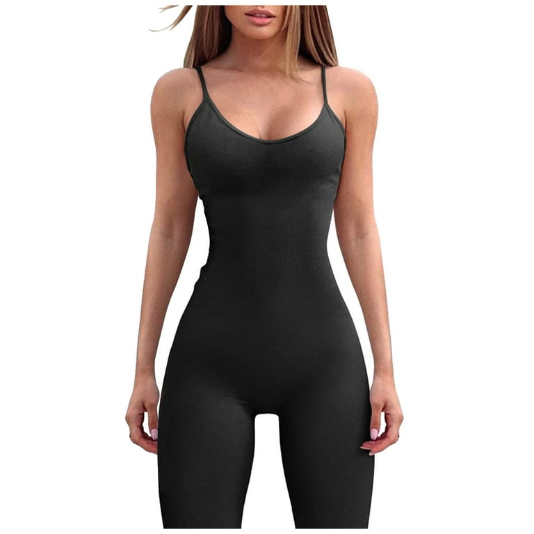 Bodysuit For Women Jumpsuit Seamless Spaghetti Strap Leisure Yoga Workout  Gym Leggings Padded Bra One Piece Jumpsuits For Women Black M