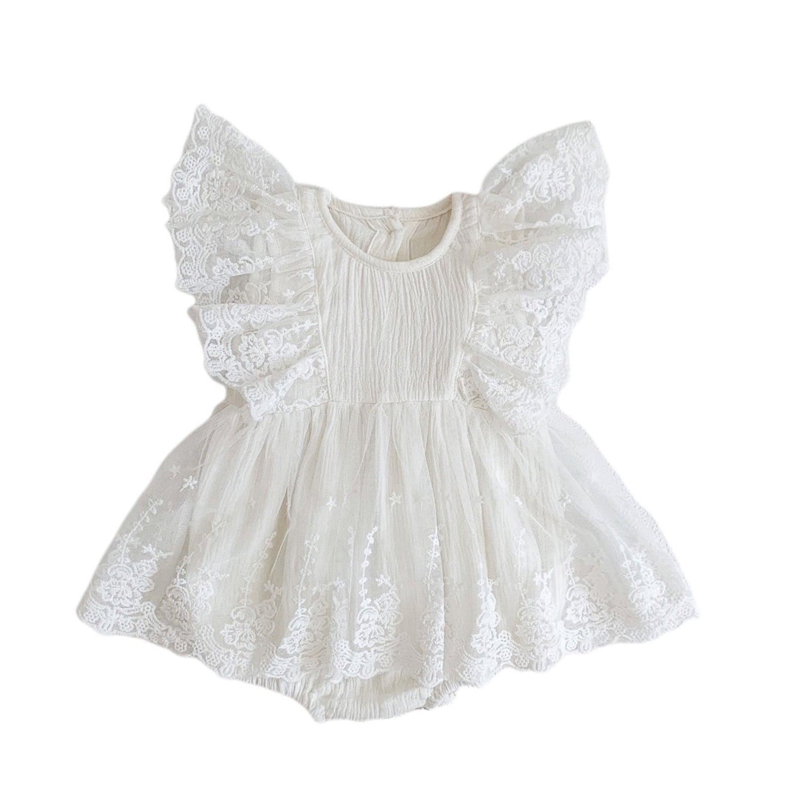 Bodysuit Girls Fly Sleeves Round Neckfloral Embroider Ruffle Tulle Lace