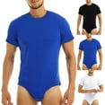 thumbnail image 1 of Bodysuit Pajamas Bodybuilding Short Sleeve Solid Color Crew Neck Men One Piece Underwear Romper for Home, 1 of 7
