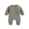 thumbnail image 1 of Bodysuit Romper Toddler Boys Long Sleeve Solid Letter Prints Fall Winter Rompers Kids Jumpsuits Grey, 12-18 Months, 1 of 6