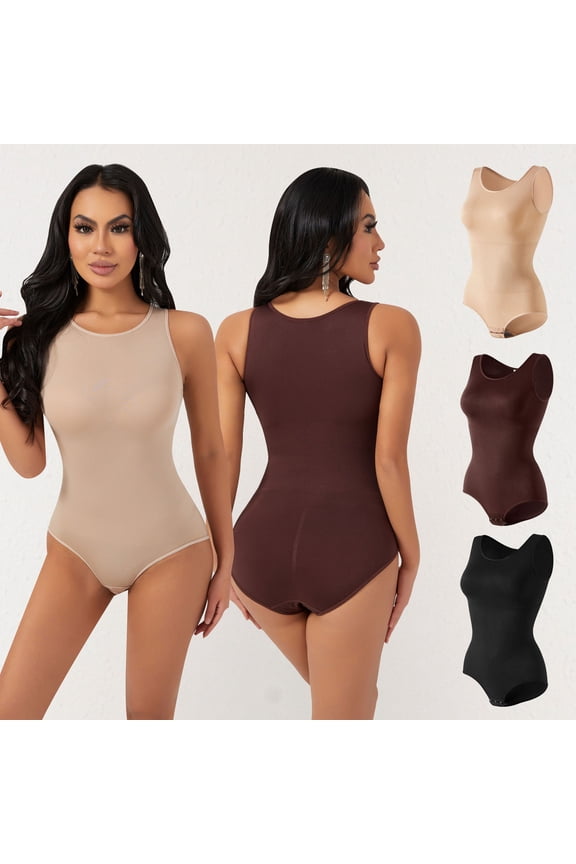 Bodysuit Seamless Under Dresses Womens' Seamless Sleeveless Bodysuit Full Body Shape Women Wrap Waist Belt Body Shaper Plus Size Waist Trainer Shapeware Black L