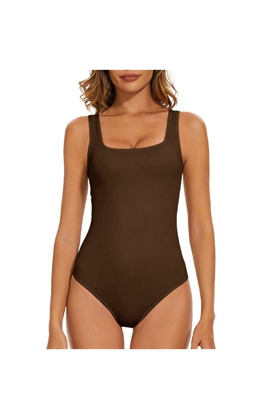 Bodysuit Shapewear for Women Seamless Ribbed Bodysuit Tummy Control Waist Snatching Body Suit