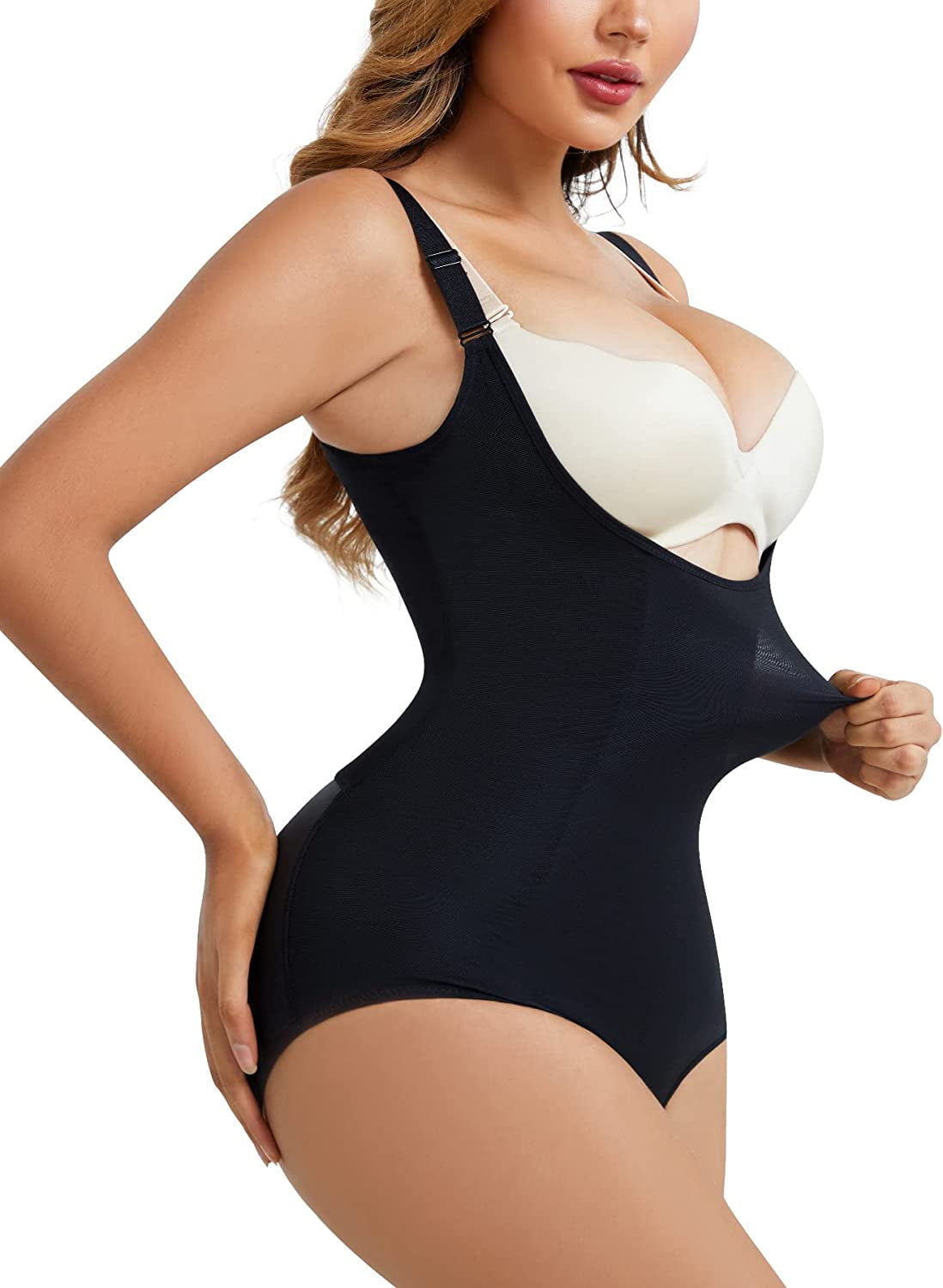 Loday Body Shaper for Women Tummy Control Shapewear Bodysuit Waist Trainer  Faja One Piece Built-In Bra Jumpsuit Tops(Black, 2XL) 