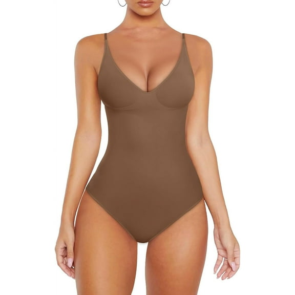 Bodysuit Shapewear for Women Tummy Control V Neck Body Suits Tops Body Shaper Seamless Compression Thong