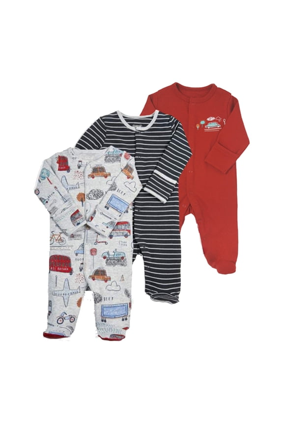 Bodysuits For Baby Boy Baby Pajamas Cotton Button Cartoon Print Baby Sleepers for Newborn Boys Girls Clothes 3Pack Soft Footed Jumpsuit Spring Fall Outfits,Red,0-3 Months