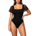 thumbnail image 1 of SELONE Bodysuits For Women Square Neck Mesh Short Sleeve Shaping Cut Bodysuit As Undergarment Tight Top 1 Piece For Club Night, 1 of 6