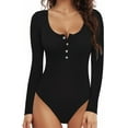thumbnail image 1 of MLDRA Bodysuits for Women Long Sleeve Body Suit Crew Neck Ribbe Basic Going Out Winter Button Down Women Bodysuits Black, 1 of 6