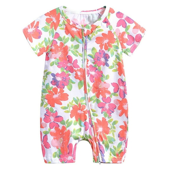 Bodysuits for Kids Cartoon Print Soft Short Sleeve Double Zipper Unisex Outfit Baby Summer Jumpsuit Outfits B,90