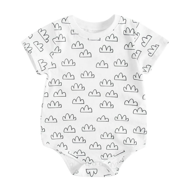 Bodysuits for Boys and Girls Short Sleeve Lines Prints Crew Neck Summer Comfortable Casual Kids Jumpsuits Children Clothes for 6-12 M
