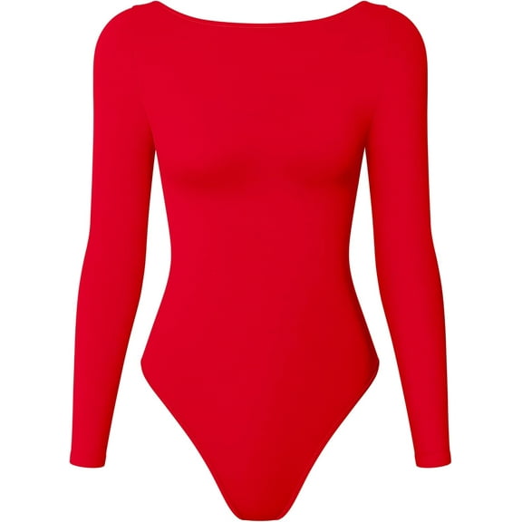 Bodysuits for Women Boatneck Long Sleeve Basic Stretch Classic-Fit Tops Sexy Bodysuit