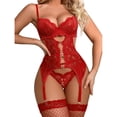 thumbnail image 1 of Bodysuits for Women Lingerie Set With Garter Belt Lace Bodysuit With Panty Sheer Teddy Bodycon Dresses for Women, 1 of 3