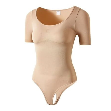 Bodysuits for Women Tummy Control Short Sleeve Scoop Neck Body Suits for Women Compression Slimming Thong Bodysuit