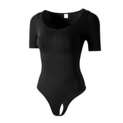 Bodysuits for Women Tummy Control Short Sleeve Scoop Neck Body Suits for Women Compression Slimming Thong Bodysuit