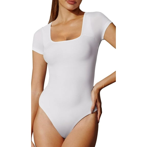 Bodysuits for Women Tummy Control Short Sleeve Square Neck Bodysuit Women's Slimming Basic Body Suit Tops