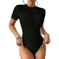 thumbnail image 1 of Bodysuits for Womens Crew Neck Short Sleeve Body Suits Going Out Outfits Summer Leotards Tops Onesie Shirts Black L, 1 of 7