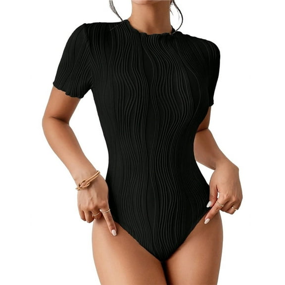 Bodysuits for Womens Crew Neck Short Sleeve Body Suits Going Out Outfits Summer Leotards Tops Onesie Shirts Black XL