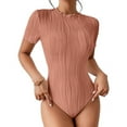 thumbnail image 1 of Bodysuits for Womens Crew Neck Short Sleeve Body Suits Going Out Outfits Summer Leotards Tops Onesie Shirts Dirty Pink S, 1 of 7