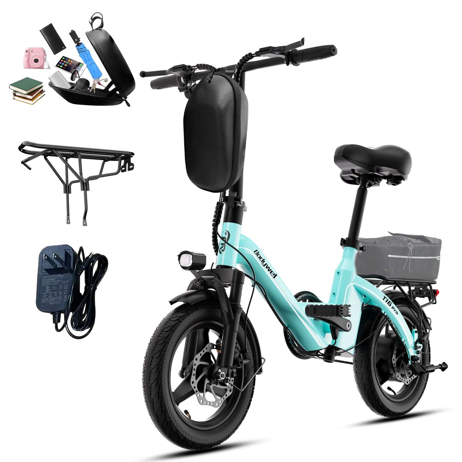Bodywel 14" Foldable Electric Bike, Peak 500W Motor, Adult Electric Bicycles with 36V 13Ah Battery, Mini Folding Ebike, E Bikes for Commute, UL2849
