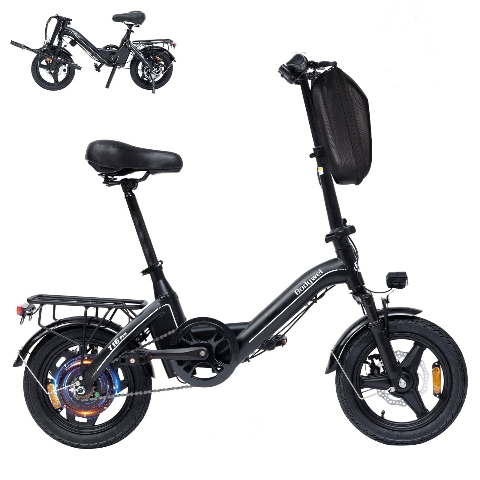 Bodywel Folding Electric Bicycle, Peak 500W Motor, Electric Bike for Adults, 36V 13Ah Battery, 14" Ebike, Mini Ebike for City Commuter, UL2849