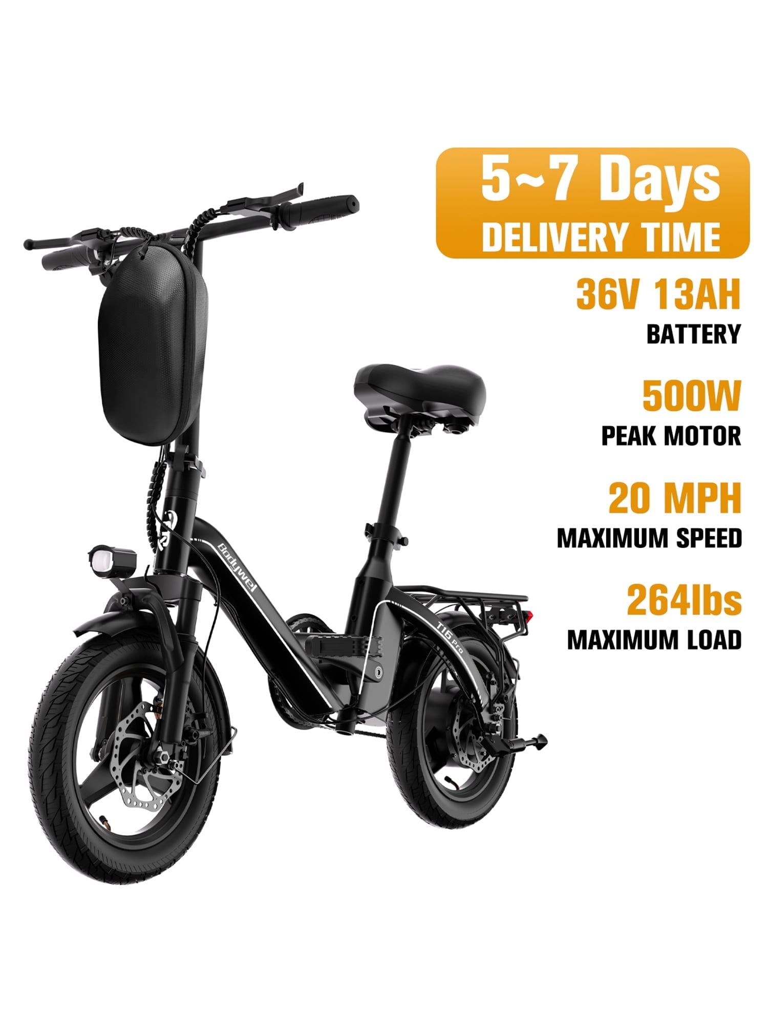 Bodywel 14 Inch Folding Electric Bike for Adults, 500W Electric Bicycle with 36V 13Ah, 20MPH, Commuting Mini E Bikes, 25 Miles Range Ebike, UL2849