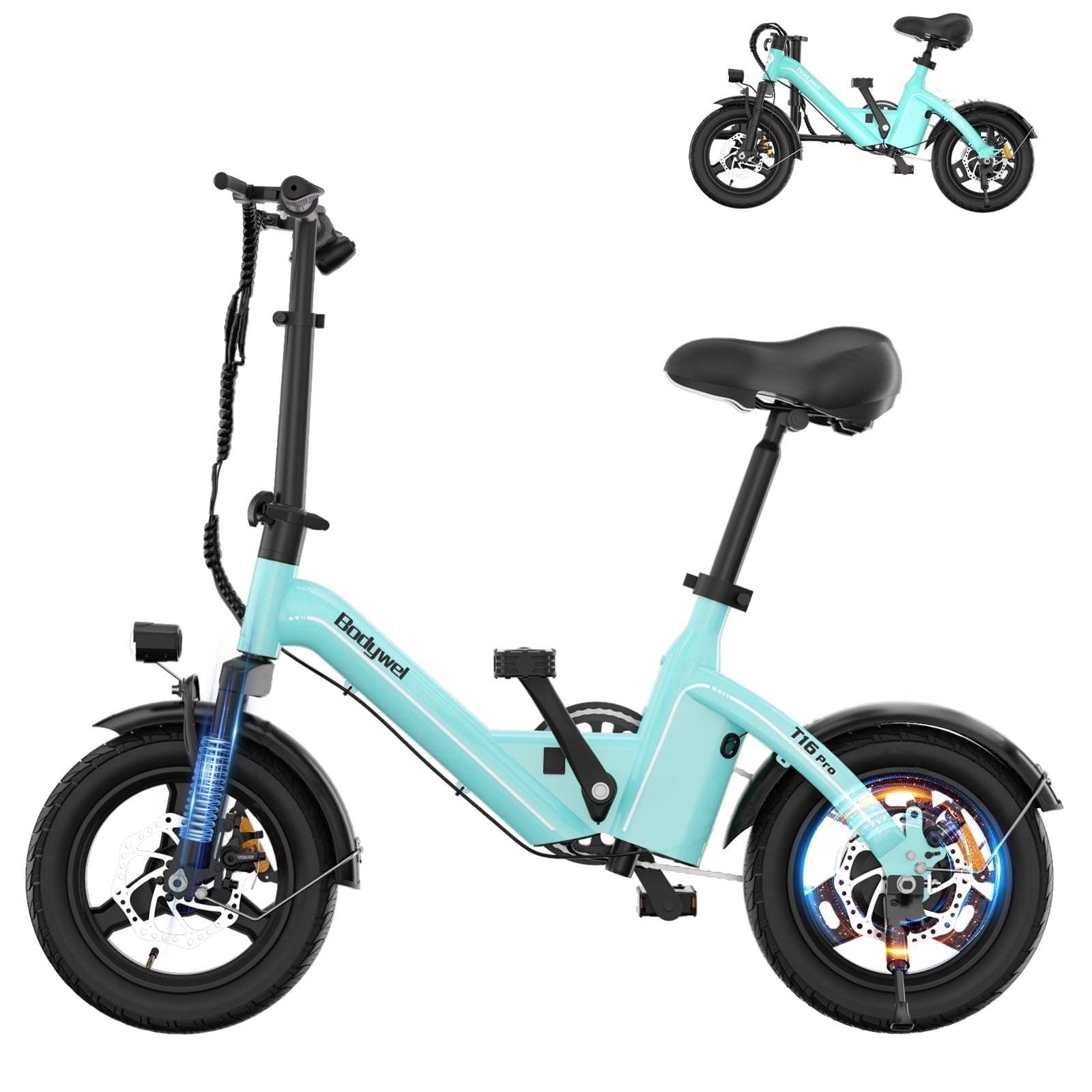Folding Electric Bike for Adults and Teens, Bodywel 14" Electric Bicycle, 36V 13Ah Battery, 500W Motor E Bike, Mini Ebike for City Commuter, UL2849
