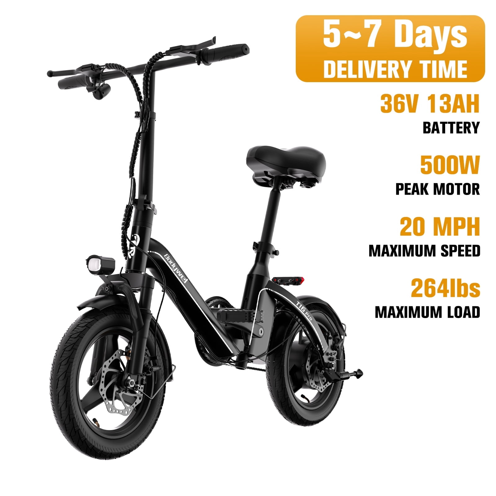 Bodywel Electric Bike for Adults, 14" Foldable Ebike with 500W Motor, 36V 13Ah Battery, Commuter Mini Ebike, Electric Bicycle 25 Miles Range, UL 2849