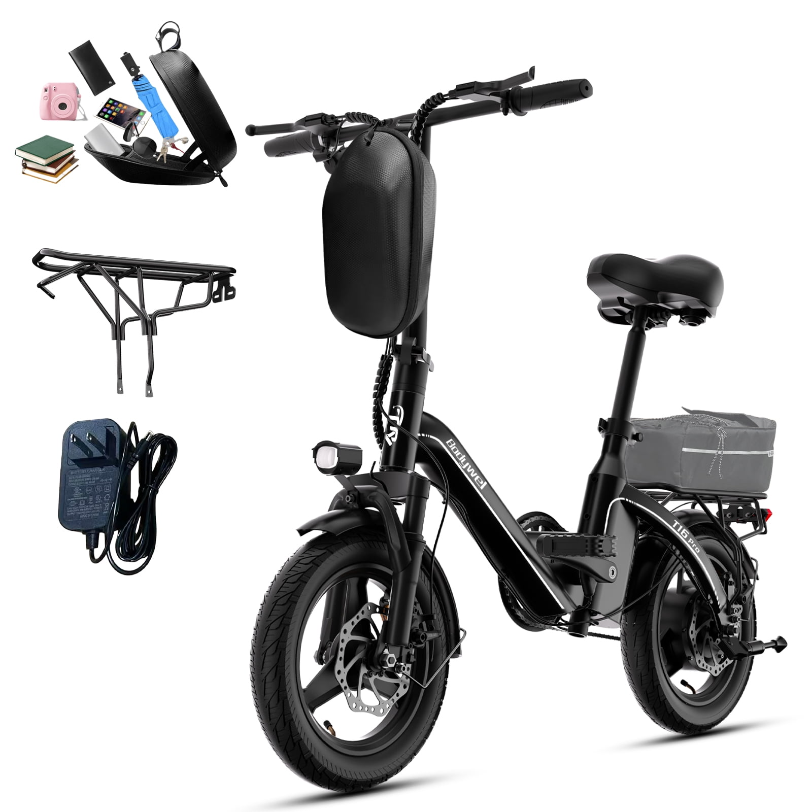 Bodywel Electric Bike for Adults, 500W Peak Motor Foldable Electric Bicycle, 20MPH, 14" E Bike with 36V 13Ah Battery, City Commuter Ebike, UL2849