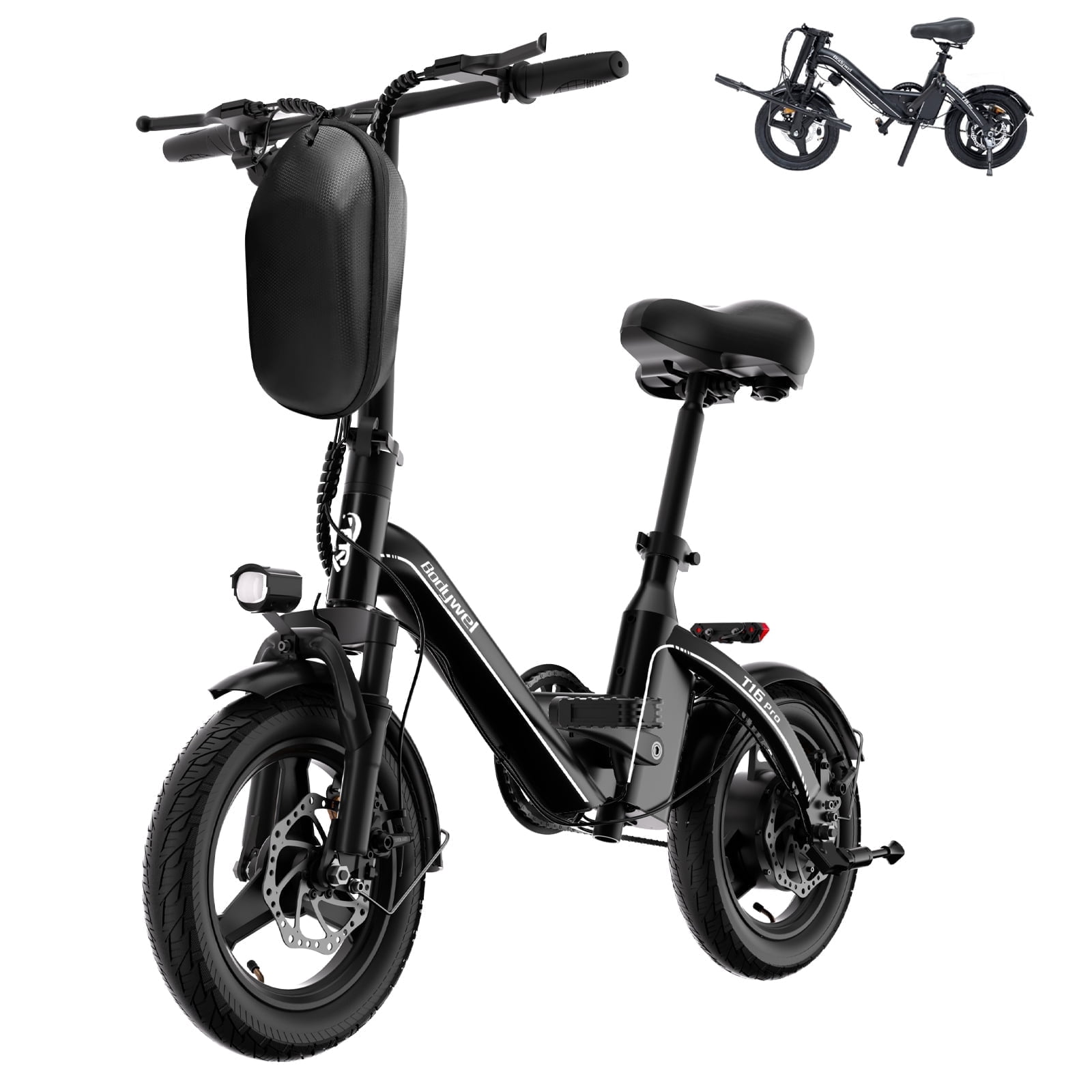 Bodywel Electric Bike for Adults, 500W Peak Motor Folding E Bike, 14" Mini Ebike for City Commuter, Electric Bicycle with 36V 13AH Battery, UL2849