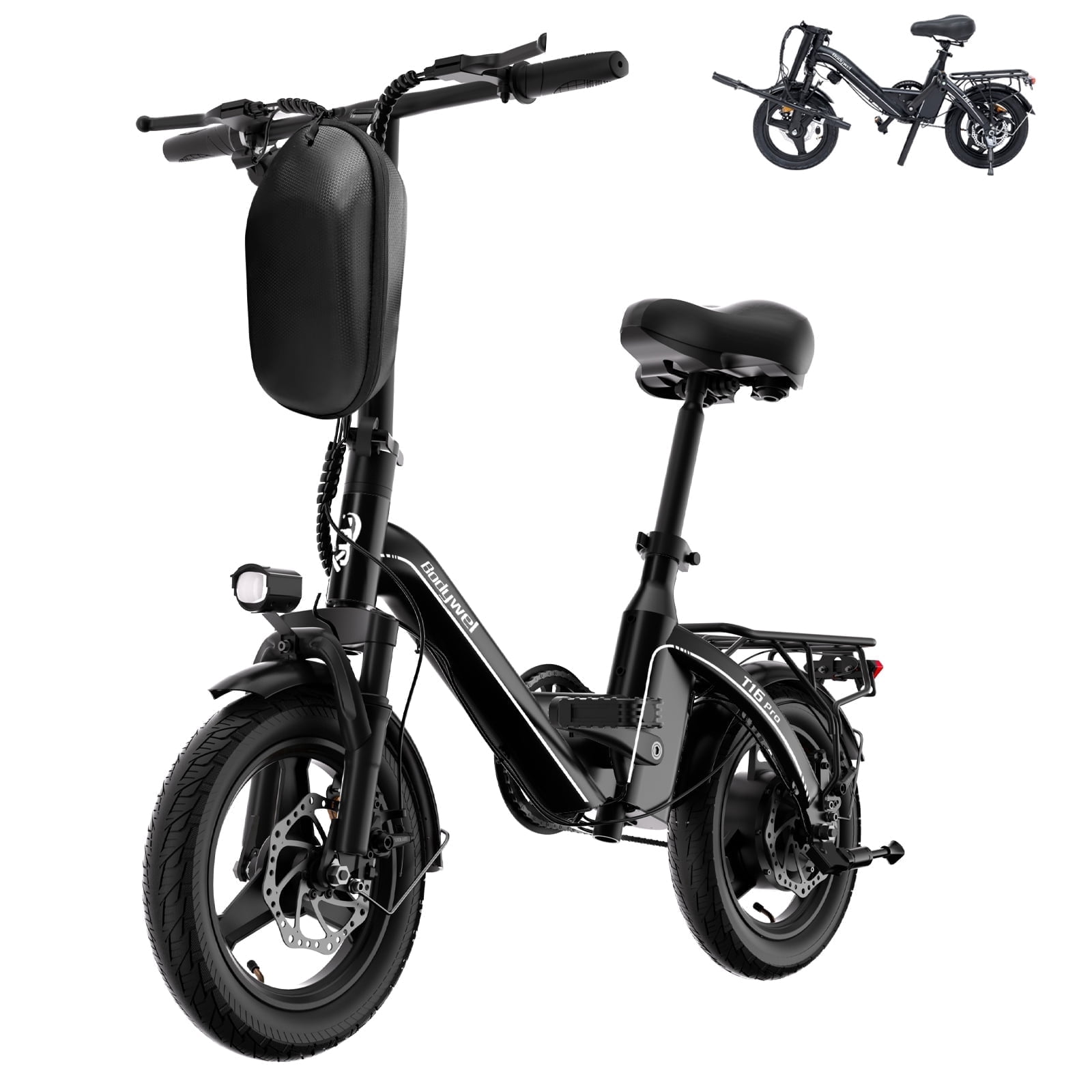 Bodywel Electric Bike for Adults, Ebike with 500W Peak Motor, 36V 13Ah Battery Electric Bicycle, 14" Folding E Bike, Commuting Mini E-Bikes, UL2849