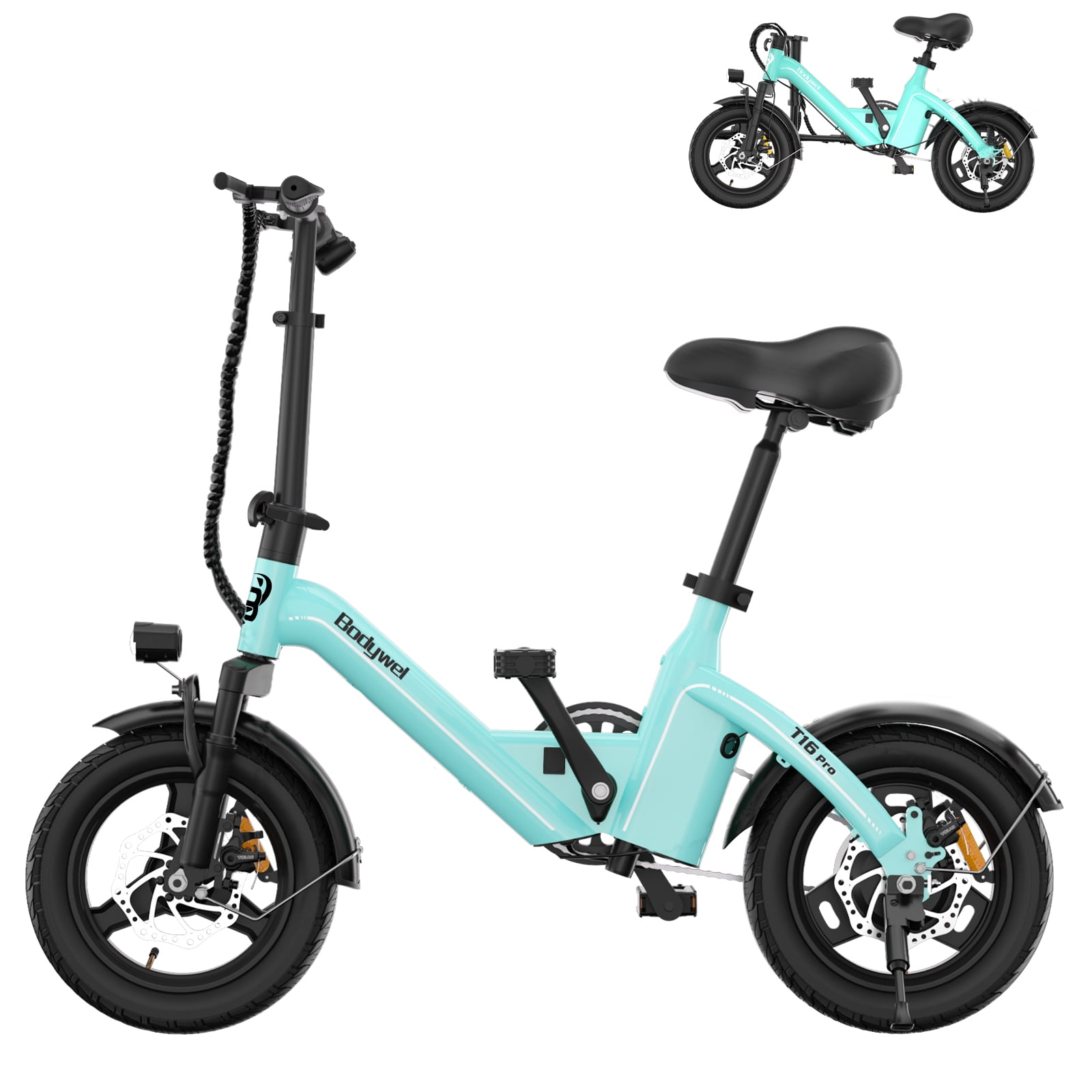 Bodywel Electric Bike for Adults, Electric Bicycle with 36V 13AH Battery, 14" Folding Ebike, 500W Peak, 25 Miles Range, Commuting Mini E Bike, UL2849