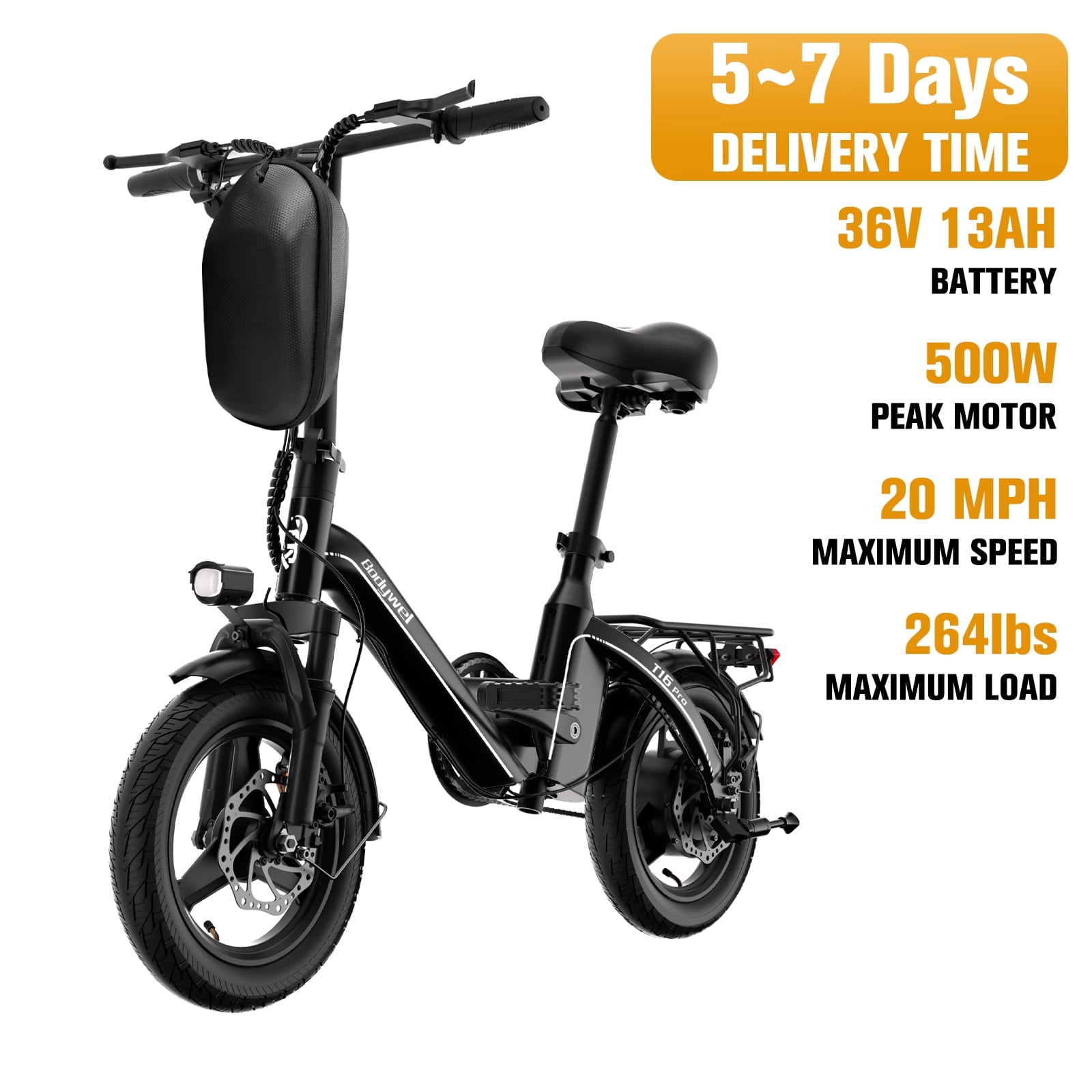 Bodywel Electric Bike for Adults, Peak 500W Motor, 14 Inch Foldable Adult Electric Bicycle, 36V 13Ah Battery, E Bikes for Urban Commuter, UL2849