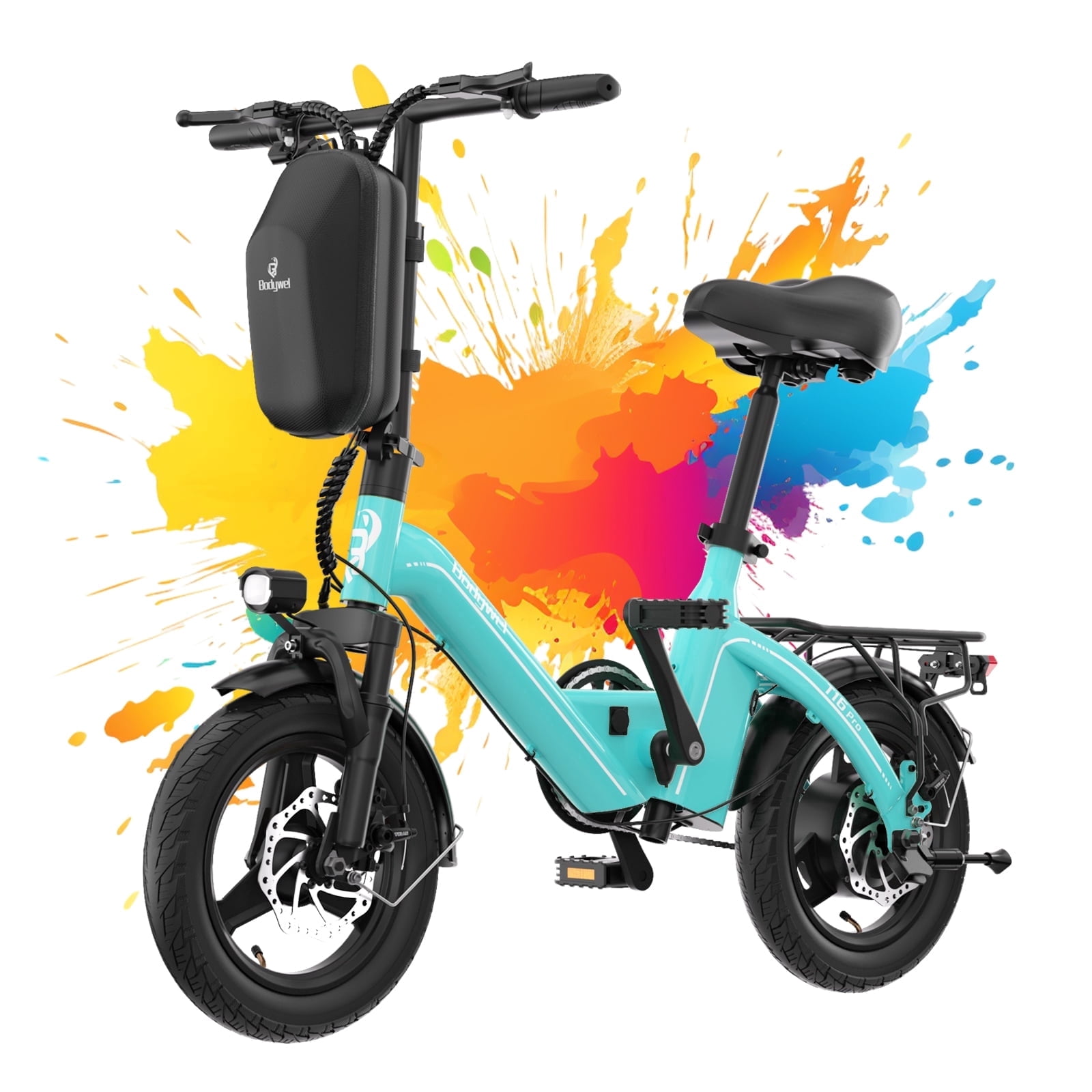 Bodywel Folding Electric Bicycle for Adults Teens, 14IN Ebike with 500W Peak Motor, 20MPH, 25 Miles, Electric Bike 468Wh Battery, UL 2849