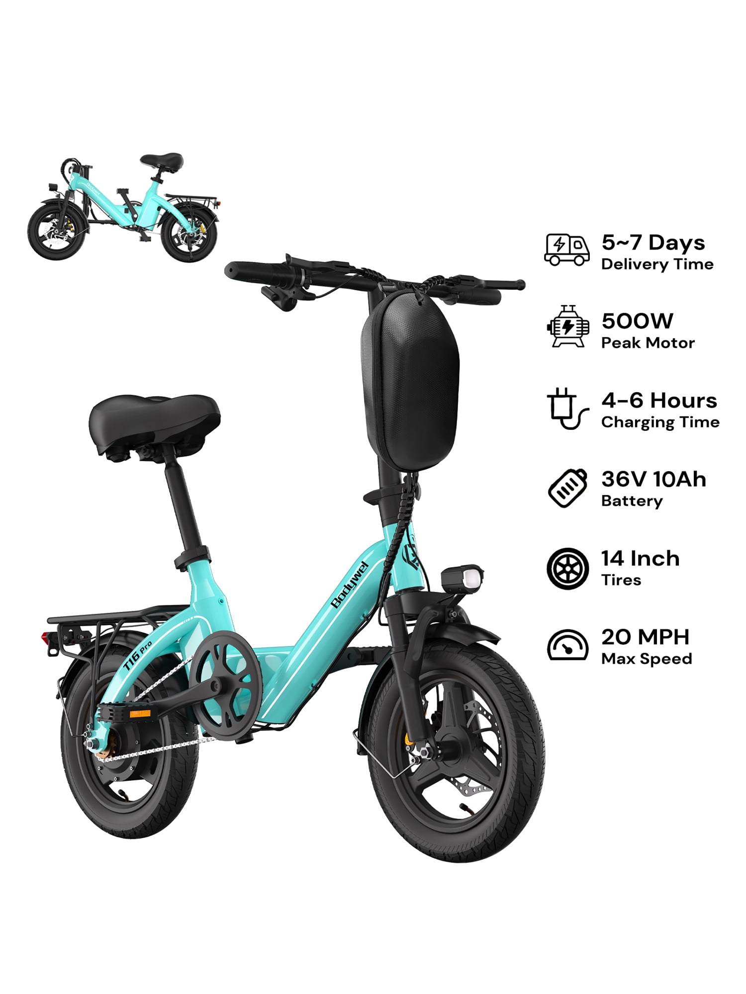 Bodywel Folding Electric Bike for Adults, 500W Peak Motor E Bike, Electric Bicycle with 360Wh Battery, 20 Miles Range, Commuting Mini Ebike, UL2849