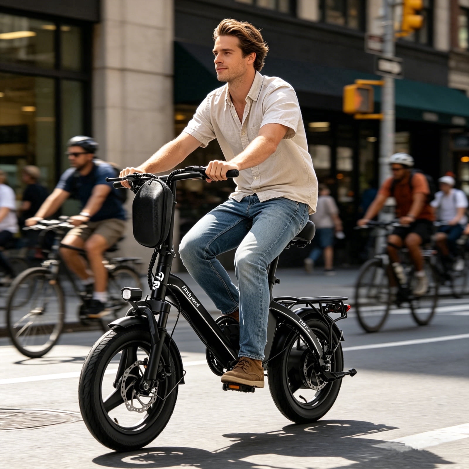 Bodywel T16pro 500W Peak Motor Electric Bicycle, Folding Electric Bike for Adults Teens, 14'' Commuting E Bike, 36V 13Ah Battery, Mini Ebike, UL2849