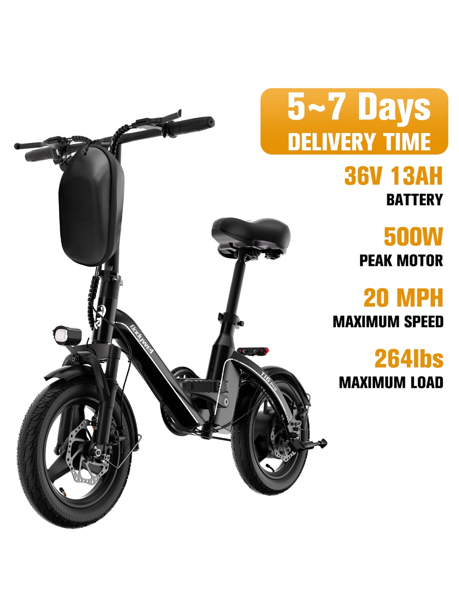 Bodywel T16PRO 14" Folding Electric Bike, 500W Peak Adult Electric Bicycle, 36V 13Ah Battery, Folding E Bike, Mini Ebike for City Commuter, UL2849