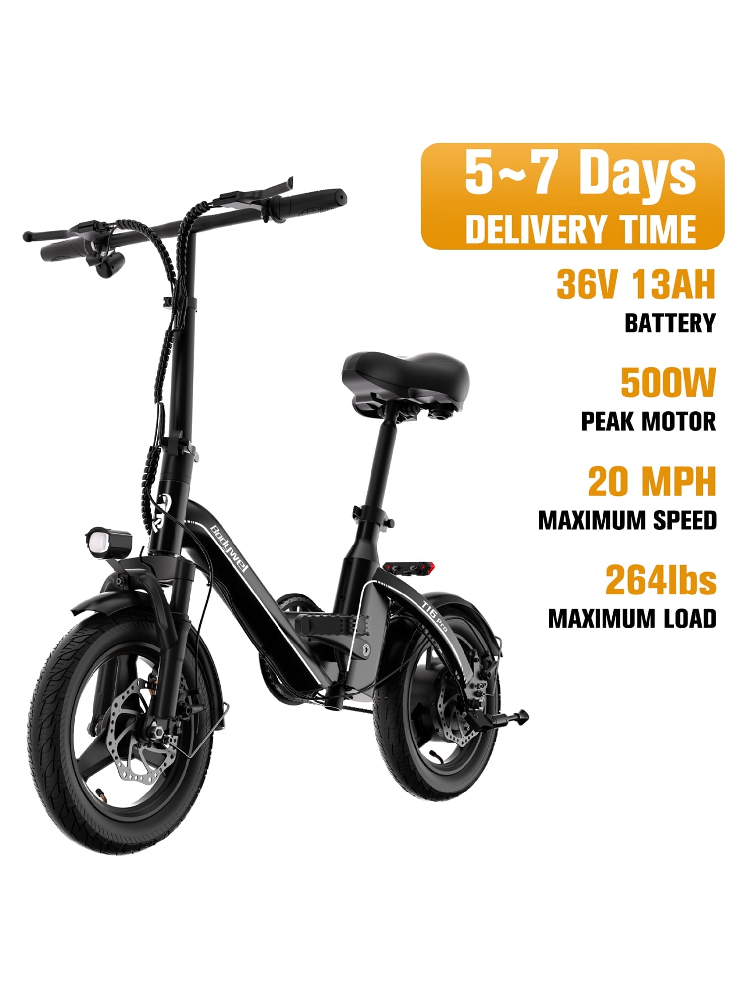 Bodywel T16PRO Electric Bike for Adults, 500W Peak Motor, 14" Folding Ebike with 468WH Battery, Teens Electric Bicycle, Commuting Mini E Bike, UL2849