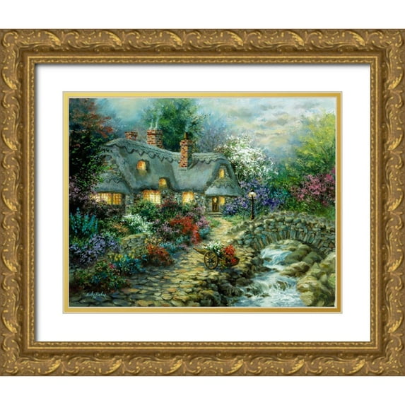 Boehme, Nicky 14x12 Gold Ornate Wood Framed with Double Matting Museum Art Print Titled - Country Cottage