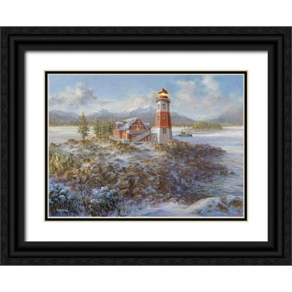 Boehme, Nicky 18x14 Black Ornate Wood Framed with Double Matting Museum Art Print Titled - Lighthouse Bluff