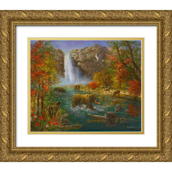 Boehme, Nicky 31x26 Gold Ornate Wood Framed with Double Matting Museum Art Print Titled - Where The Animals Play