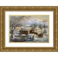 thumbnail image 1 of Boehme, Nicky 32x23 Gold Ornate Wood Framed with Double Matting Museum Art Print Titled - Covered Bridge, 1 of 4