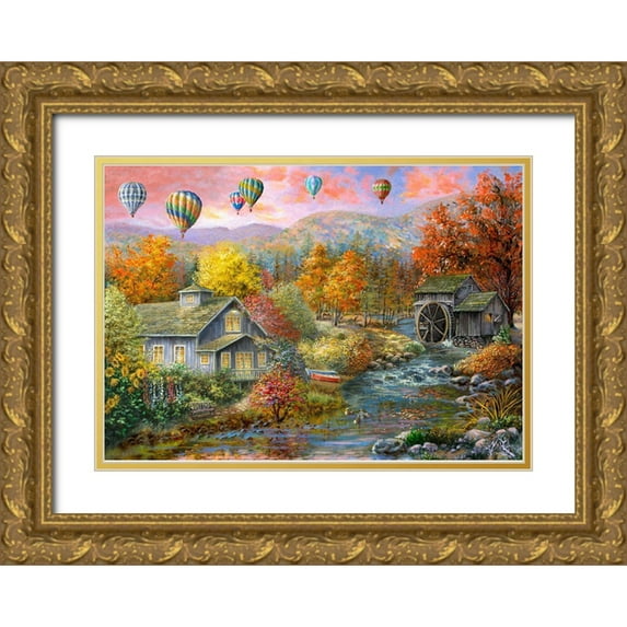 Boehme, Nicky 32x24 Gold Ornate Wood Framed with Double Matting Museum Art Print Titled - Autumn Creek Mill