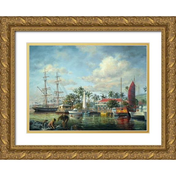 Boehme, Nicky 32x24 Gold Ornate Wood Framed with Double Matting Museum Art Print Titled - Lahaina Waterfront-Maui
