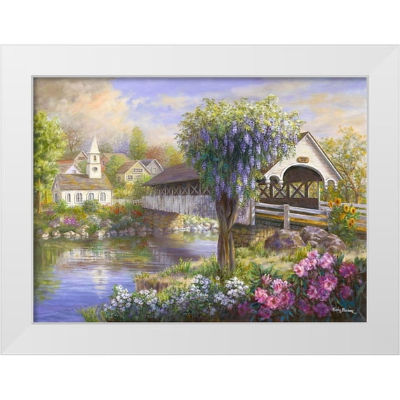 Boehme, Nicky 32x25 White Modern Wood Framed Museum Art Print Titled - Picturesque Covered Bridge
