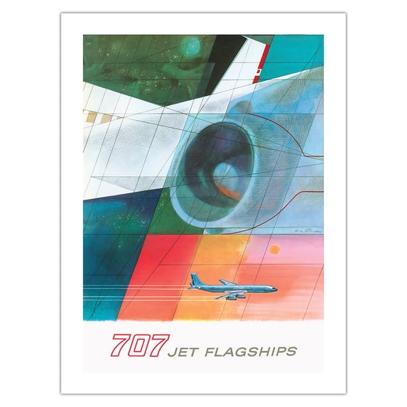 Boeing 707 Jet - Vintage Airline Travel Poster by Herbert Danska c.1957 - Bamboo Fine Art 290gsm Paper (Unframed) 12x16in