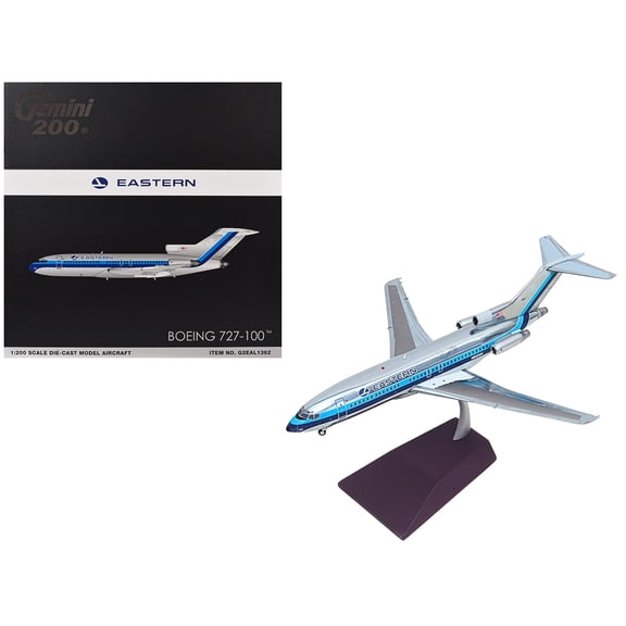 Boeing 727-100 Commercial Aircraft "Eastern Air Lines" Silver with Blue Stripes 1/200 Diecast Model Airplane by GeminiJets