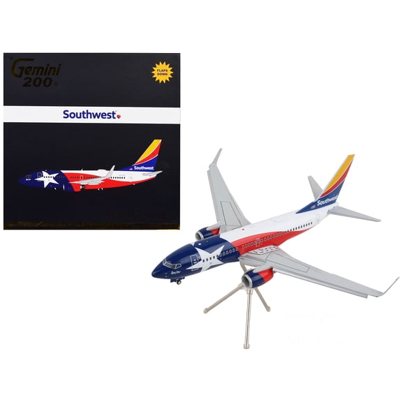 Boeing 737-700 Commercial Aircraft with Flaps Down "Southwest Airlines - Lone Star One" Texas Flag Livery "Gemini 200" Series 1/200 Diecast Model Airplane by GeminiJets