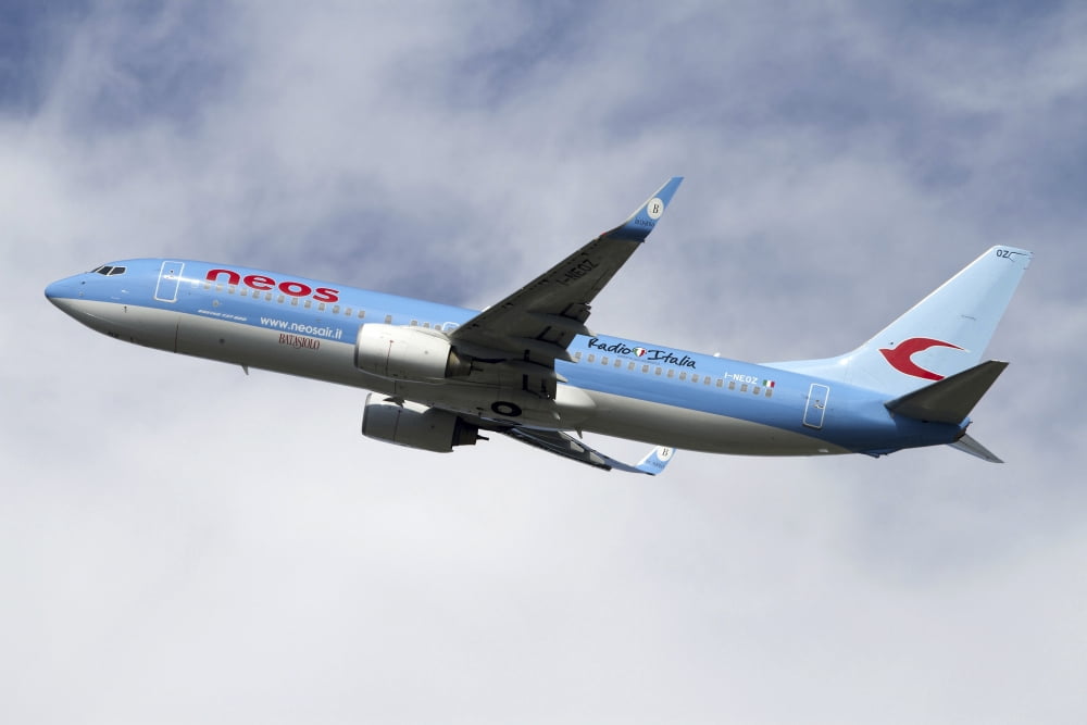 Boeing 737-800 of Neos airlines Canvas Art - Luca NicolottiStocktrek Images (35 x 23)