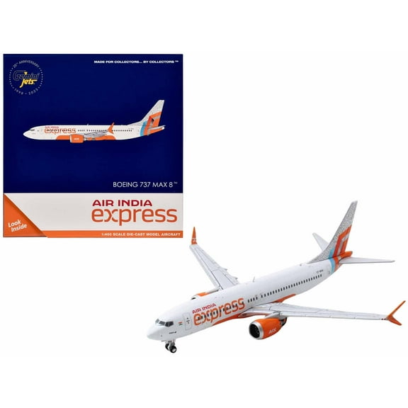 Boeing 737 MAX 8 Commercial Aircraft "Air India Express" (VT-BXA) White with Tail Graphics 1/400 Diecast Model Airplane by GeminiJets